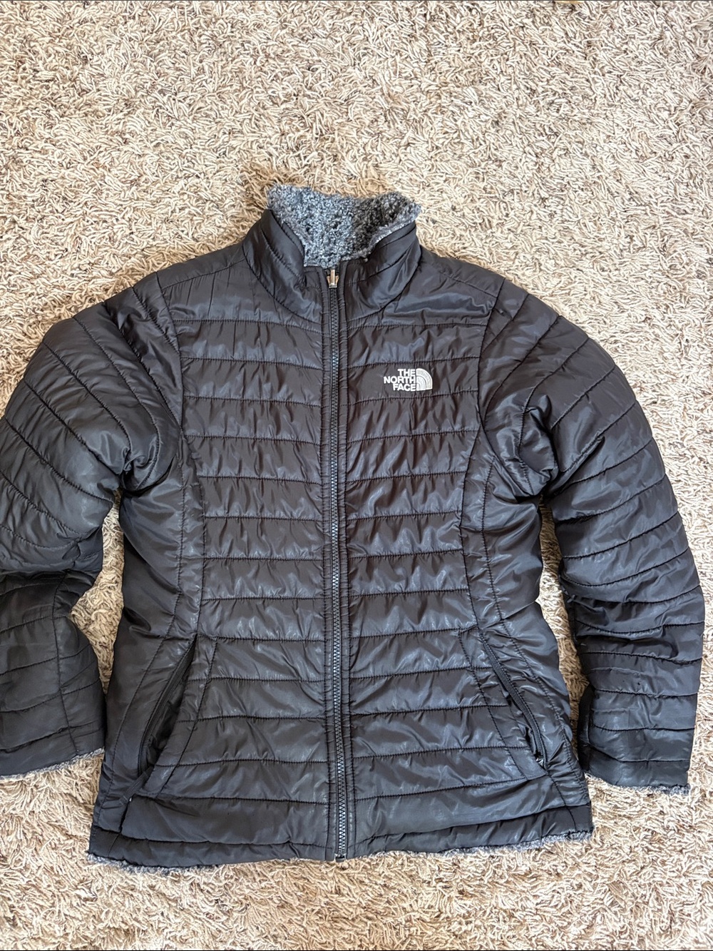 The North Face black reversible winter jacket, girls 12